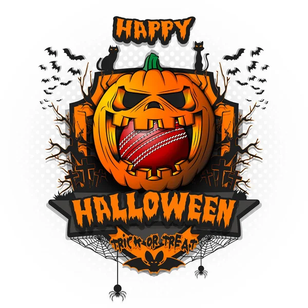 Frohes Halloween Cricketball Inneren Eines Furchterregenden Kürbisses Katzen Fledermäuse Spinnen — Stockvektor