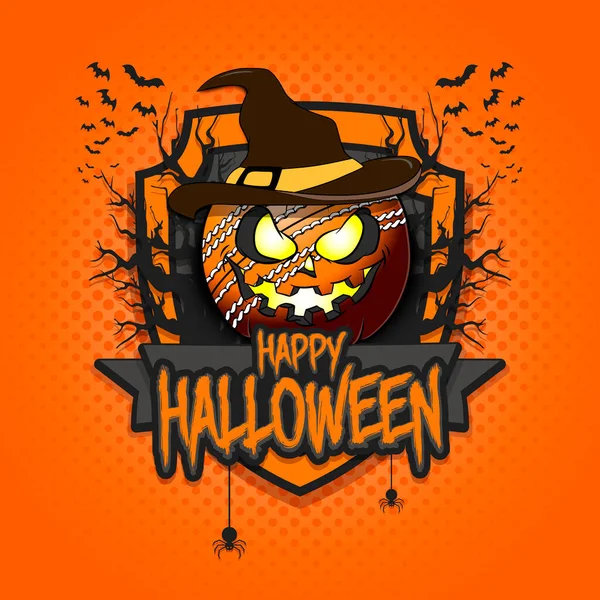 Fijne Halloween Logo Voetbal Vorm Van Een Pompoen Heksenhoed Een — Stockvector