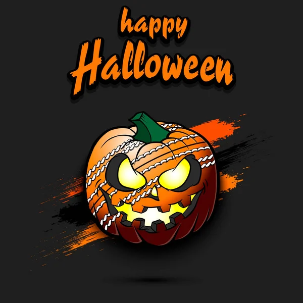 Feliz Halloween Plantilla Diseño Grillo Pelota Cricket Forma Calabaza Sobre — Vector de stock