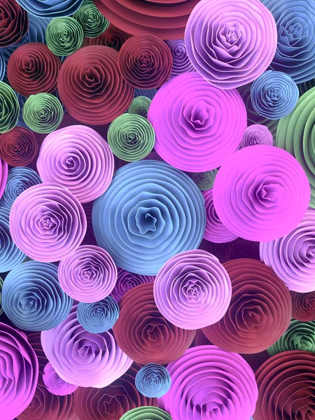 Abstrakti Kuva Paperi Muotoillun Quilling Kukkia Eri Sävyjä Kevään Värejä — kuvapankkivalokuva