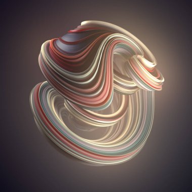 Kırmızı ve mavi renkli soyut bükülmüş şekil. Bilgisayar geometrik şekil oluşturulan. 3D render