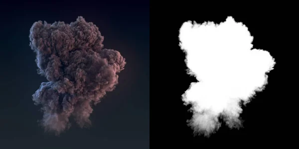 Опасное Впечатляющее Облако Тёмного Дыма После Взрыва Альфа Каналом Рендеринг — стоковое фото