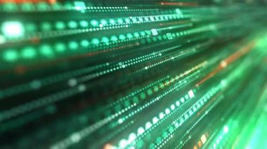 Bilgisayar dijital yeşil ışık çizgileri oluşturulan. 3D render hareketli arka plan soyut. 4k, Ultra Hd kararlılık.