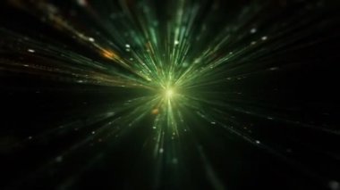 Bilgisayar dijital yeşil ışık çizgileri oluşturulan. 3D render hareketli arka plan soyut. 4k, Ultra Hd kararlılık.