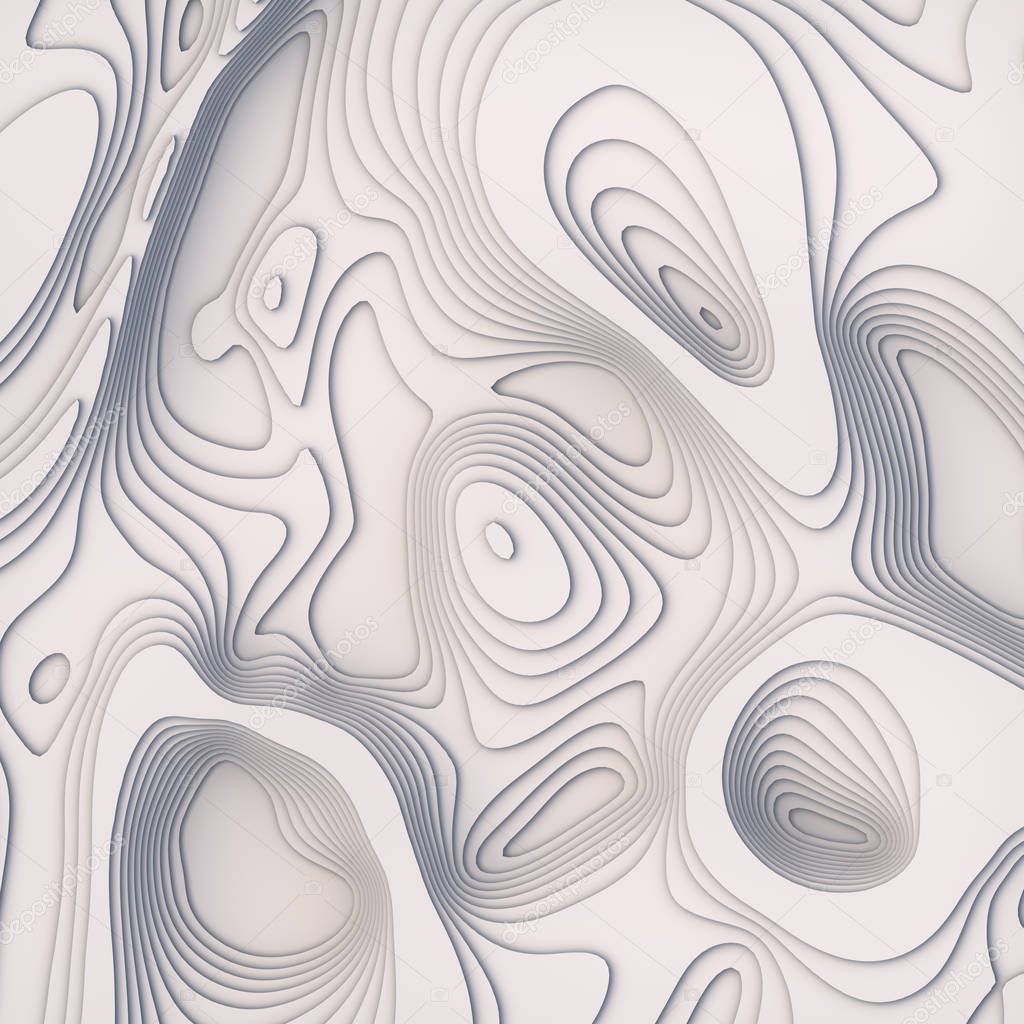 Abstract topographic background. White paper cut art design for website template. Topography map concept. 3d rendering