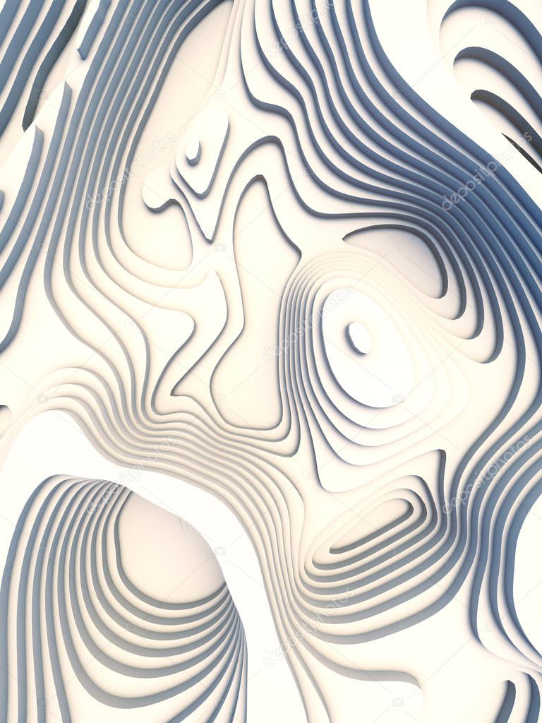 Abstract topographic background. White paper cut art design for website template. Topography map concept. 3d rendering