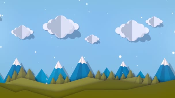 Flache animierte Landschaft Hintergrund. grüne Papier geschnitten Kunstdesign-Landschaft mit Bäumen und Hügeln. 3D-Darstellung — Stockvideo