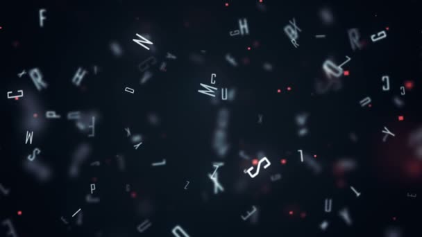 Abstrakt bakgrund animation med flygande bokstäver. Motion design med bokeh effekt. 3D-rendering — Stockvideo