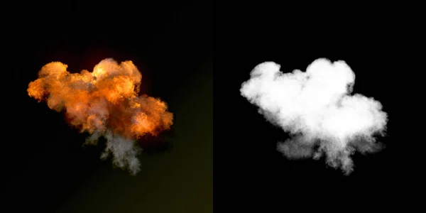 Grande Explosão Com Fumaça Preta Escuro Com Canal Alfa Renderização — Fotografia de Stock