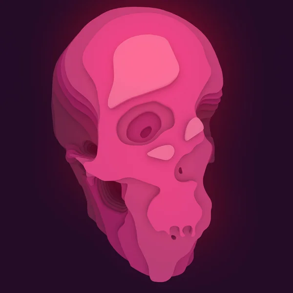 Abstract colored skull. Illustration with paper cut shape. 3d rendering