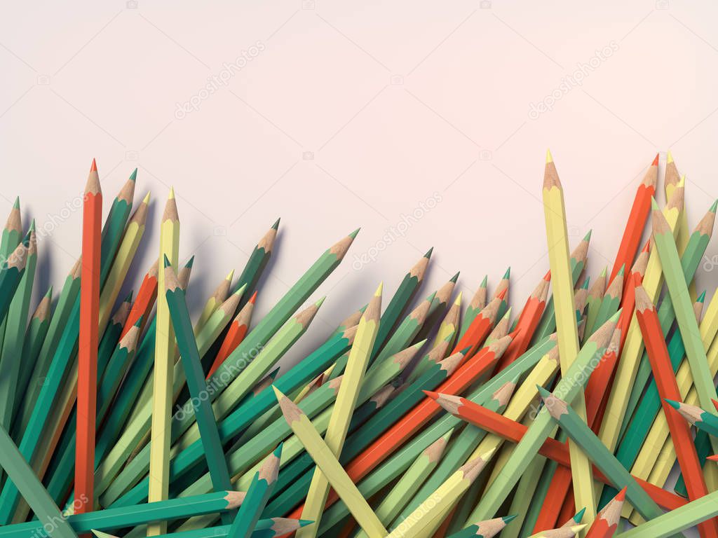 Abstract composition number colored pencils on a light surface. Back to school design template background. 3d rendering