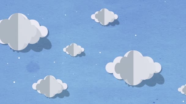 Blue sky full of clouds moving right to left. Cartoon paper cut art design animated background. 3d rendering — Stock Video