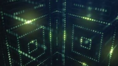 Animasyon yeşil renk parçacıklar şekilleri yol açtı. Arka Vj hareket plan. 3D render. 4k, Ultra Hd kararlılık