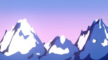 Düz kış dağ manzara arka plan. Bilgisayar döngü animasyon oluşturulan. 3D render. 4k, Ultra Hd kararlılık