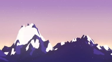 Düz kış dağ manzara arka plan. Bilgisayar döngü animasyon oluşturulan. 3D render. 4k, Ultra Hd kararlılık