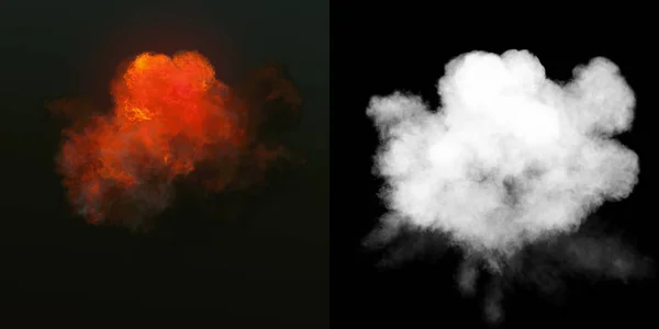 Mohutná Exploze Černým Kouřem Potmě Alfa Kanálem Vykreslování — Stock fotografie