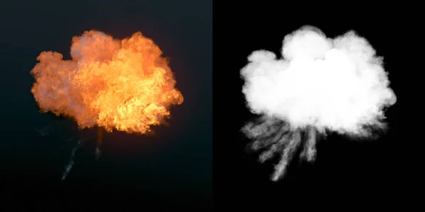 Large Explosion Black Smoke Dark Alpha Channel Rendering — Stock Photo, Image