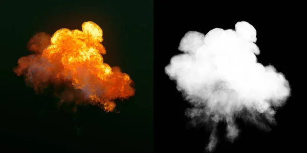 Grande Explosão Com Fumaça Preta Escuro Com Canal Alfa Renderização — Fotografia de Stock