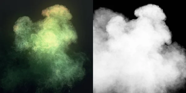 Chemical Cloud Green Smoke Mixing Black Background Alpha Channel Rendering — Stock Photo, Image