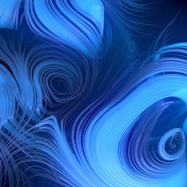 Curl flujo de ruido líneas azules abstractas. Muy poca profundidad de campo. Renderizado 3D — Foto de Stock