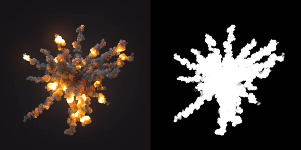 Composición con grandes explosiones en canal oscuro más alfa. renderizado 3d —  Fotos de Stock