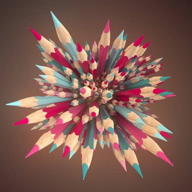 Soyut kompozisyon renkli kalemler hafif sis tarafından çevrili. Arka plan şablonu tasarım. 3D render