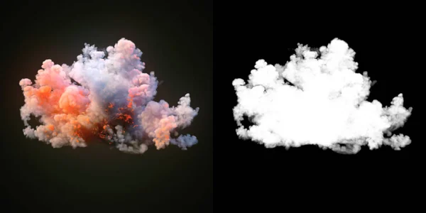 Karanlık artı Alfa kanal büyük patlamalar ile kompozisyon. 3D render