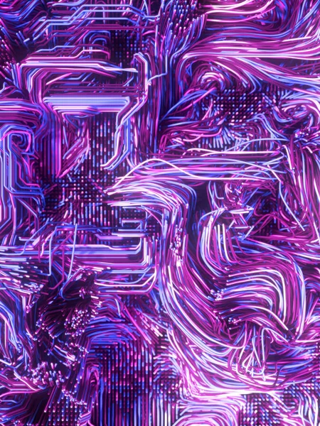 Psychedelische verwevenheid gekleurde lijnen. Digitale abstracte achtergrond. Moderne omvat ontwerp. 3D-rendering — Stockfoto