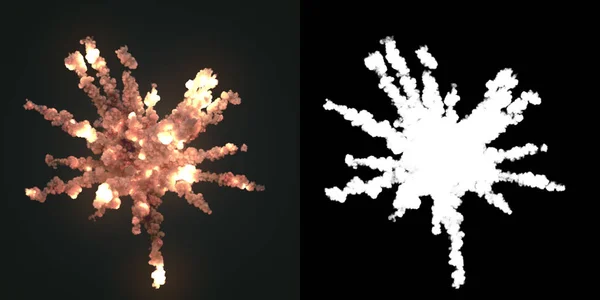 Komposition med stora explosioner i mörka plus alfa kanal. 3D-rendering — Stockfoto