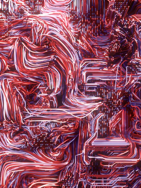 Psychedelische verwevenheid gekleurde lijnen. Digitale abstracte achtergrond. Moderne omvat ontwerp. 3D-rendering — Stockfoto