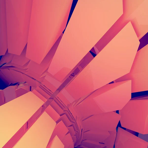 Malli futuristinen geometrisia muotoja ympäröi vaaleanpunainen sumu. Tietokone loi geometrisen kuvan. 3d-renderointi — kuvapankkivalokuva
