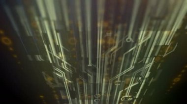 Bilgisayar yüksek teknoloji dijital teknoloji animasyon oluşturulan. 3D işleme arka plan. 4k, Ultra Hd kararlılık.