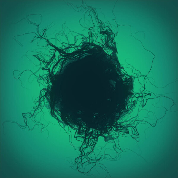 Абстрактные переплетающиеся психоделические темные линии, окруженные цветным туманом. Кудрявая проволока футуристического образца. 3d-рендеринг
