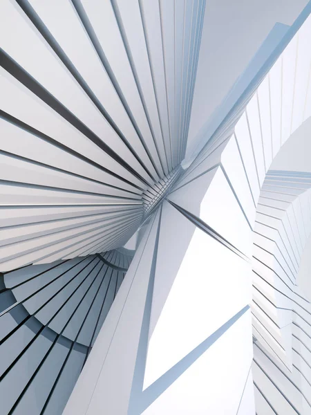 Patrón blanco de formas geométricas futuristas rodeadas de niebla. Ilustración geométrica por ordenador. renderizado 3d —  Fotos de Stock