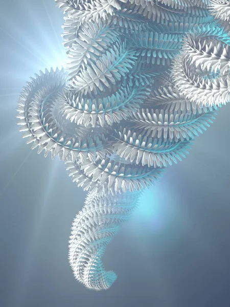 Bentuk futuristik abstrak melengkung dikelilingi oleh kabut berwarna. Komputer membuat ilustrasi geometris. Rendering 3d — Stok Foto