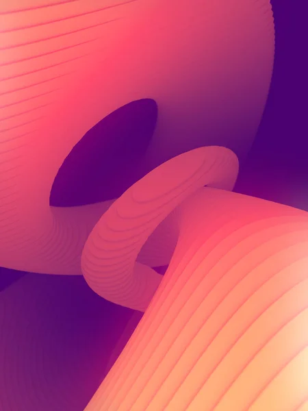 带条纹的未来主义图案, 周围环绕着粉红色的薄雾。计算机生成的几何形状。3d 渲染插图 — 图库照片
