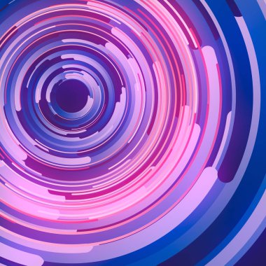 Mavi ve pembe renkli dairelerin soyut 3d render kompozisyonu. Bilgisayar oluşturulan geometrik desen