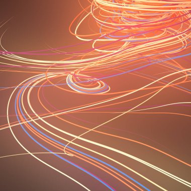 Soyut Turuncu renkli eğrileri interlacing. Bilgisayar geometrik desen oluşturuldu. 3B işleme