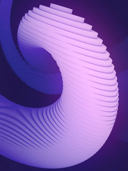 Fantasia futuristica a righe circondata da nebbia azzurra. Forma geometrica generata dal computer. Illustrazione rendering 3d — Foto Stock