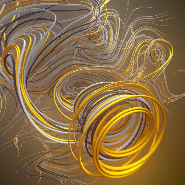 Curvas abstractas entrelazadas de color amarillo. Patrón geométrico generado por computadora. Renderizado 3D — Foto de Stock