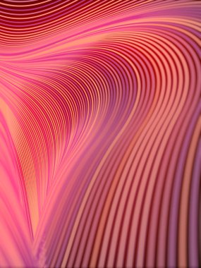 Çeşitli kırmızı renkli çizgilerden yapılmış kompozisyon ile modern stil soyutlama. Dalga bandı geometrik deseni. 3d render