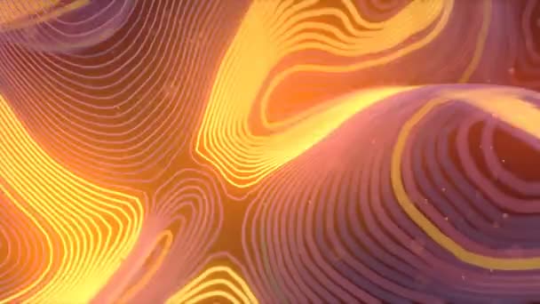 Farbige verformte Wellendrähte mit bewegungsglühenden Elementen. Schärfentiefe. 3D-Renderschleifen-Animation. 4k, uhd. — Stockvideo