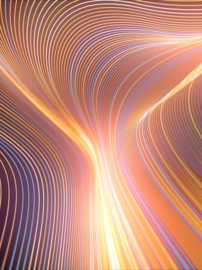 Çeşitli renkli çizgilerden yapılmış kompozisyon ile modern stil soyutlama. Dalga bandı geometrik deseni. 3d render