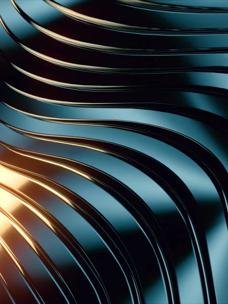Хвильовий оркестр абстрактний фон. Яскраві кольорові відображення на темній металевій поверхні. 3D візуалізація — стокове фото