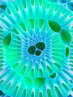 Yeşil renkli organik voronoi deseni. Dijital illüstrasyon, fütüristik organik yüzey tasarımı. 3d render