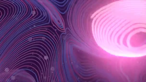 Fili ondulati deformati di colore rosa con elementi luminosi di movimento arancione. Profondità di campo. Animazione del ciclo di rendering 3D. 4K, UHD . — Video Stock