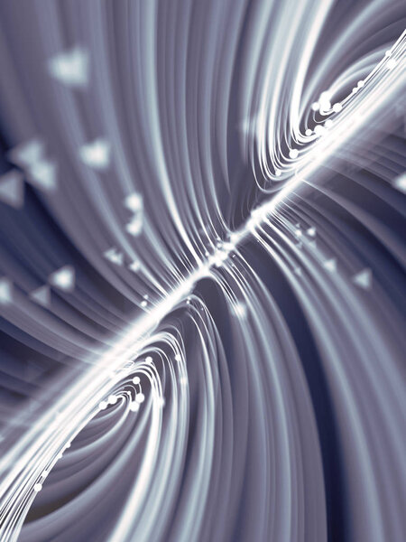 Magic wavy rings with small beads on a dark background. Depth of field. 3d rendering