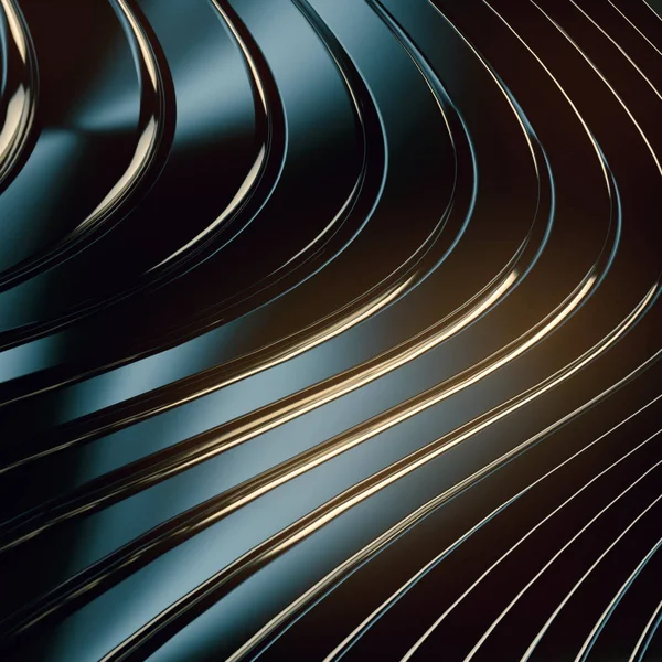 Banda de onda fondo abstracto. Reflejos de colores brillantes en la superficie metálica oscura. renderizado 3d —  Fotos de Stock