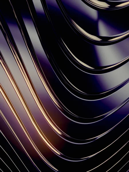Волновая полоса абстрактного фона. Яркие цветные отражения на темной металлической поверхности. 3d-рендеринг — стоковое фото
