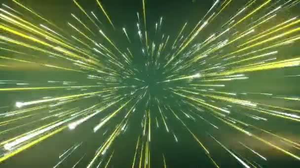 Гіпер-стрибковий політ у космосі. Фонова служба, створена комп'ютером. Зелені сяючі зірки. Тривимірна анімація циклу рендеринга. 4K, UHD — стокове відео